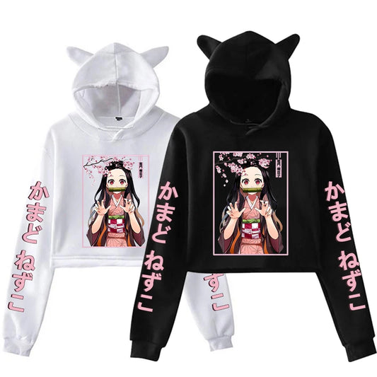 Nezuko Long Sleeve Cat Ear Streetwear Pullover